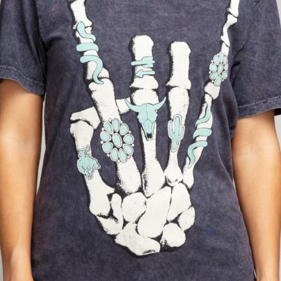 Skeleton Rock Hand Sign Graphic T Shirt
