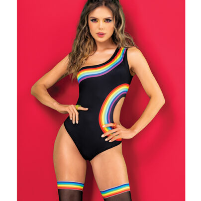 Slutty Rainbow One Shoulder Side Cut Out Rave Bodysuit
