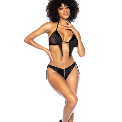 Slut Fringe Halter Top & Open Back Bottom w/Front Zipper Whore Lingerie