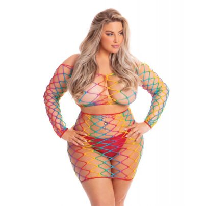 Slutty Plus Size Rainbow Skirt Set Whore Lingerie