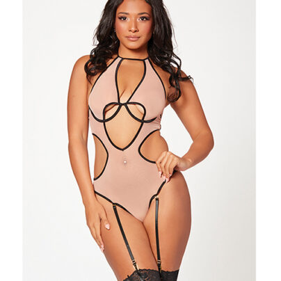 Sexy Slut Fuck Me Mesh Cut Out Halter Teddy Whore Lingerie