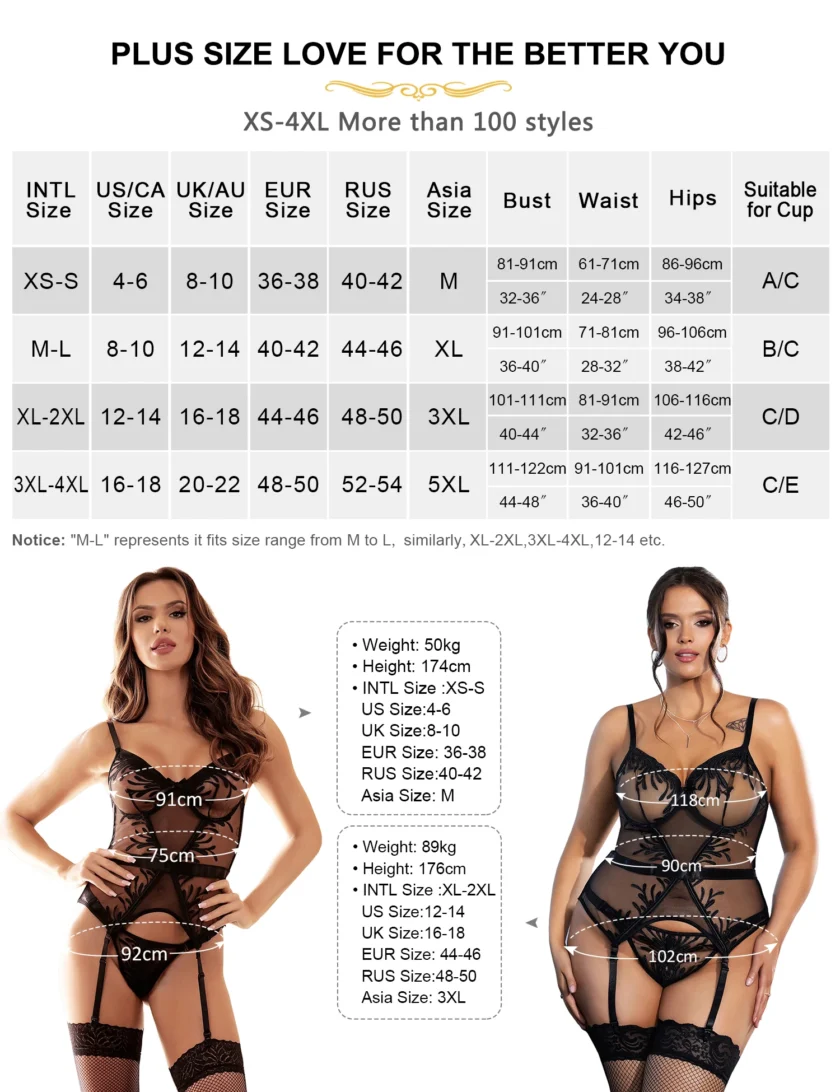 Plus Size Fuck Me Dress – Black Embroidered Babydoll with Garter Belt - Image 5