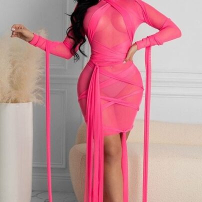 Dramatic Elegance Sheer Wrap Fuck Me Dress with Drapes