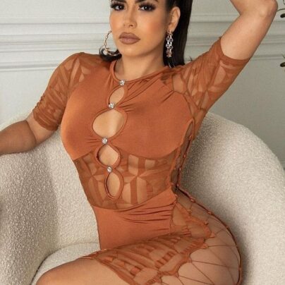 Empowered Seduction Cutout Mesh Fuck Me Dress with Crystal Accents